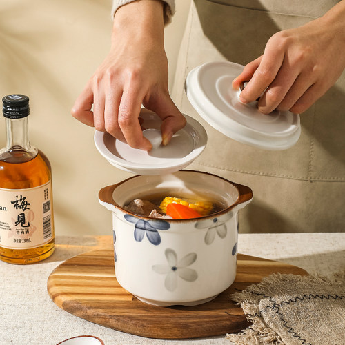 川岛屋陶瓷炖盅带盖隔水炖家用一人份煨汤小瓦罐汤炖盅燕窝烤梨罐 - 图0