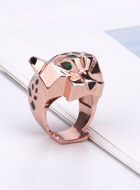 新款滴胶豹头戒指欧美个性霸气流行豹子头戒指男女豹纹情侣戒指