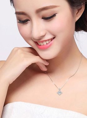 HTZS跨境新幸运草锆石天鹅项链女吊坠花朵小众轻奢新款设计感吊坠
