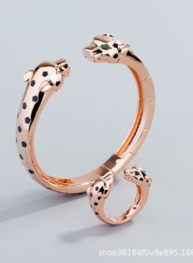 双头豹子开口手镯戒指