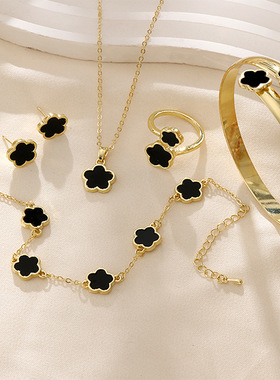 四叶草五花手链项链18k玫瑰金