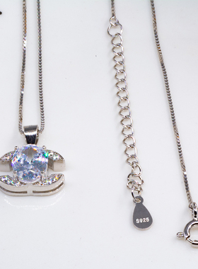 小香风锆石s925纯银双C项链女