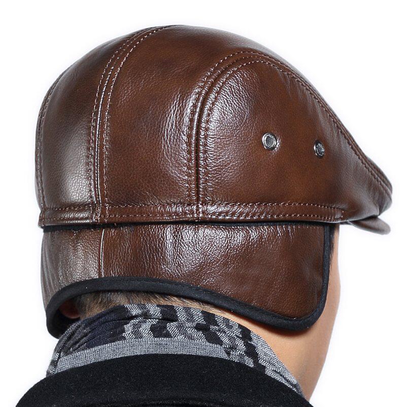 真皮帽子男士中老年人鸭舌帽秋冬季复古前进帽贝雷帽爸爸护耳保暖,淘宝优惠券,粉丝福利购,淘宝优惠卷