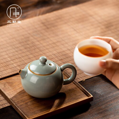 三勤堂汝窑茶壶手工陶瓷功夫茶具泡茶壶景德镇可开片汝瓷小西施壶 - 图1