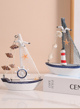 地中海风格创意风铃小船家居帆船装饰木质帆船模型小木船空中吊饰