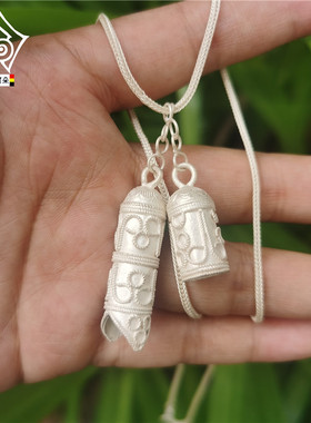 彝阿朵男纯银个性项链