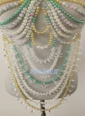 欧美身体链N2532 简约多层彩色珍珠项链 夜店舞台演出拍摄饰品