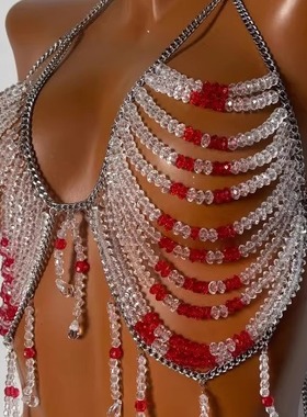 新款夏日风情水晶玻璃项链 个性挂脖珠饰小背心 演出拍摄饰品