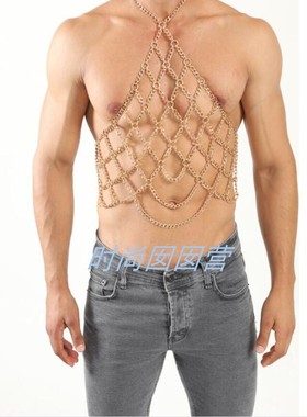 欧美个性重金属男士身体链项链拍摄酒吧夜店派对造型饰品bodychai