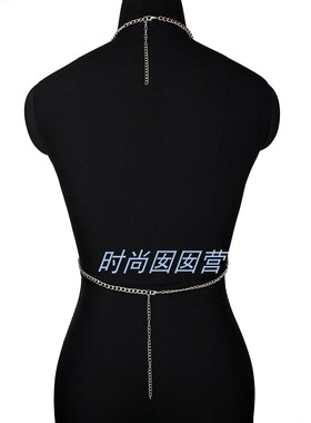 欧美流行身体链N2228重金属多层水钻金色项链胸链夜店舞台演饰品