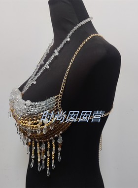 欧美热销夏日风情水晶玻璃项链 个性挂脖珠饰小背心 演出拍摄饰品