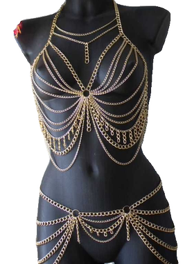 欧美流行身体链body chain多层挂须比基尼金属链夜店舞台搭配饰品