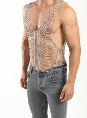 欧美男士潮流个性项链时尚多层重金属肩链夸张身体链夜店酒吧演出