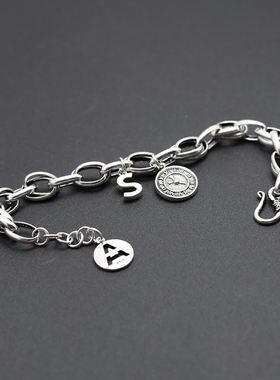 925银手链男纯银潮人麻花朋克