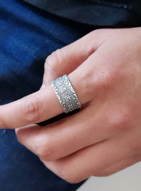 999纯银复古男士开口戒指心经