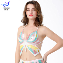 European and American harness bright sheet belted blouse belly dance butterfly bra acting out of a dance performance outfit Strap Chest Cloistie