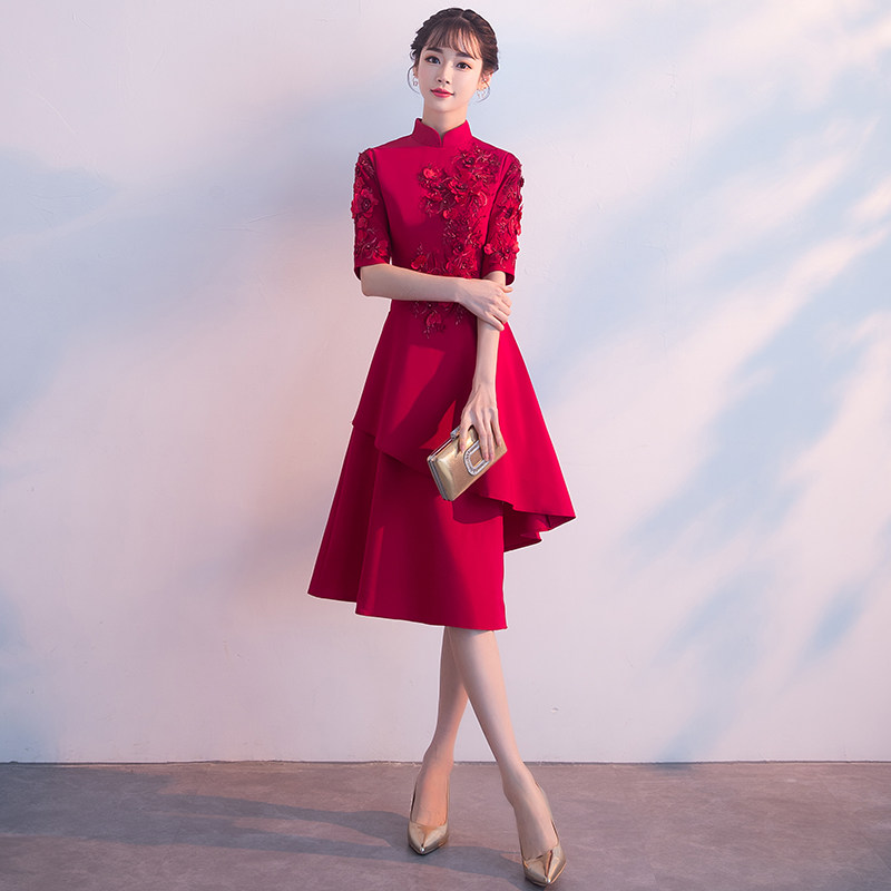 新娘2022新款酒红色旗袍结婚敬酒服 都姿礼服/晚装