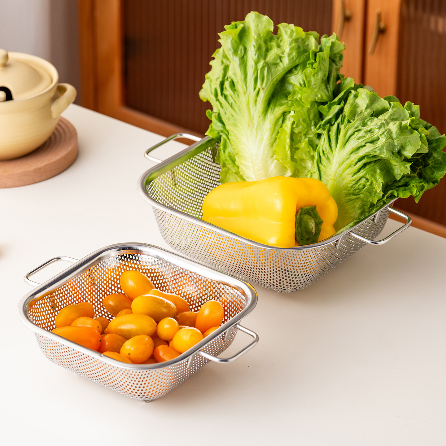 onlycook 厨房双耳方形滤水盆304不锈钢洗菜盆沥水篮洗米筛滤网,淘宝优惠券,粉丝福利购,淘宝优惠卷