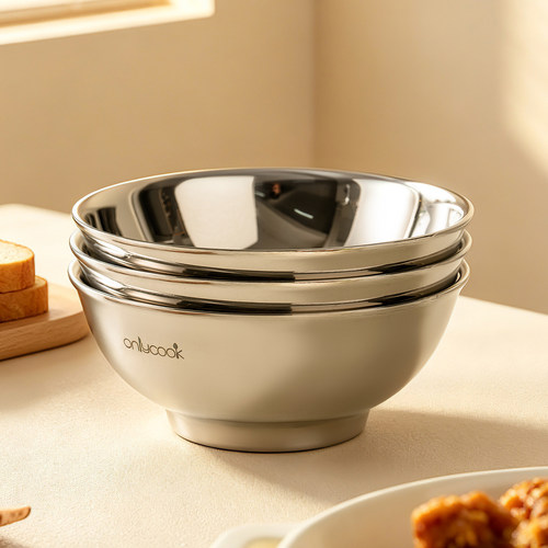 onlycook 304不锈钢儿童碗宝宝碗双层隔热食品级饭碗家用小碗餐具-图0