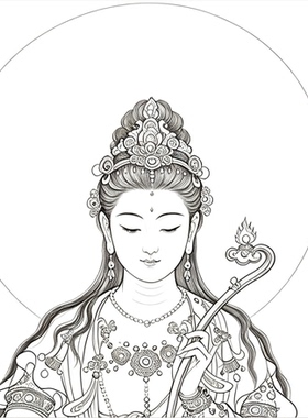 工笔画底稿人物观音菩萨参考白描144#打印稿 学习临摹