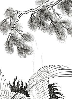 工笔画底稿花鸟宋 佚名松鹤图立轴竖幅参考白描242#打印稿宣纸稿