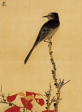 工笔画底稿4尺竖幅红叶小鸟白描打印稿宣纸稿学习临摹