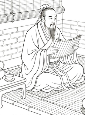 工笔画底稿工笔人物斗方孔子讲学图参考白描71#打印稿宣纸稿