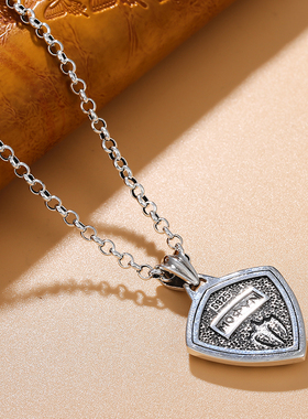 S925纯银项链男潮个性三叉戟银吊坠情侣款卫衣链男饰品做旧轻奢款