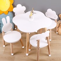 Solid wood children baby peanut table baby game Anti-collision can lift and adjust table Kindergarten Home table and chairs