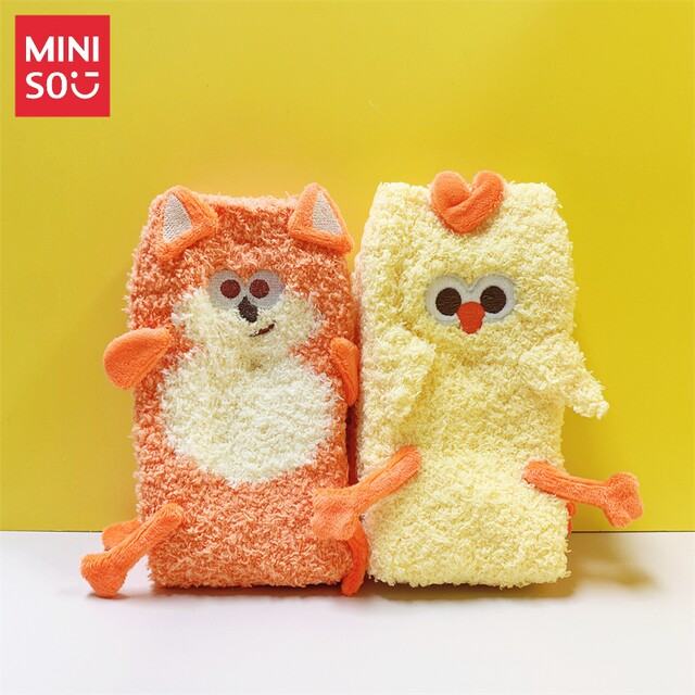 Miniso famous brand dundunji home socks for women winter warm cartoon cute coral velvet floor socks