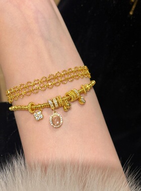 复古新中式四叶草水沫玉盘缠手链