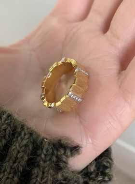 意大利复古拉丝小金条戒指