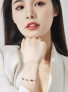 法式复古黑玛瑙四叶草手链女轻奢小众高级设计感时尚气质百搭手饰