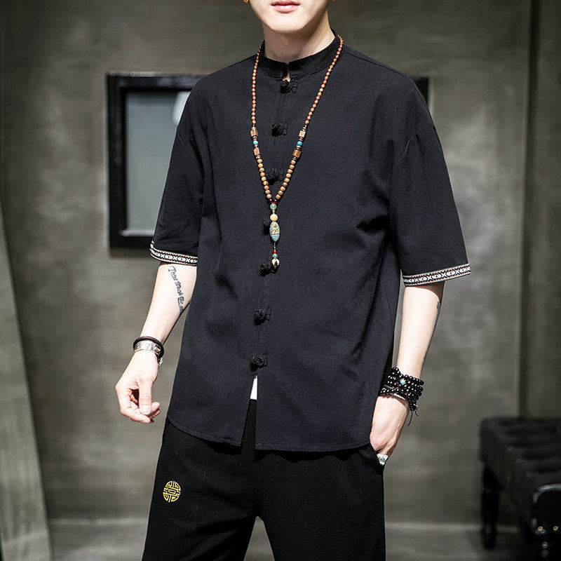 传统民族男装云南穿搭衬衣中国风盘扣唐装傣族短袖衬衫傣装上衣服,淘宝优惠券,粉丝福利购,淘宝优惠卷