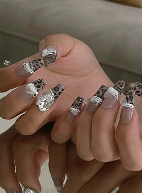 XIAO A NAIL秋冬时髦琥珀美甲转印纸灰色豹纹动物纹指甲DIY贴纸