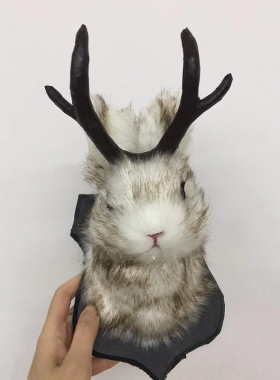 Antlers Rabbit Head Statue Home Decoration 3D Abstract Sculp