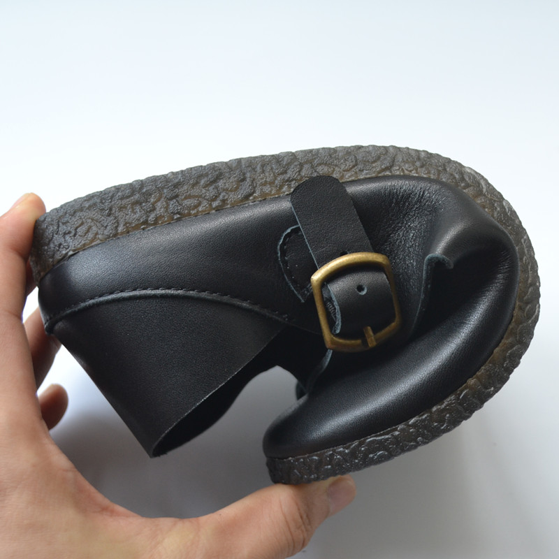 真皮复古文艺女森系日式风软底奶奶鞋一脚蹬大头外贸原单鞋玛丽珍 - 图0