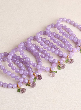 天然薰衣草紫色水晶玫瑰花手链