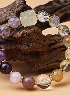 天然多宝黄水晶凤穿牡丹方糖