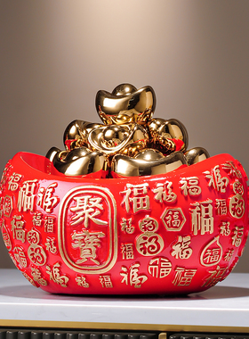 新中式百福聚宝盆招财摆件装饰品家居玄关办公室店铺开业乔迁礼品