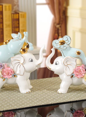 陶瓷大象摆件白菜电视柜装饰品