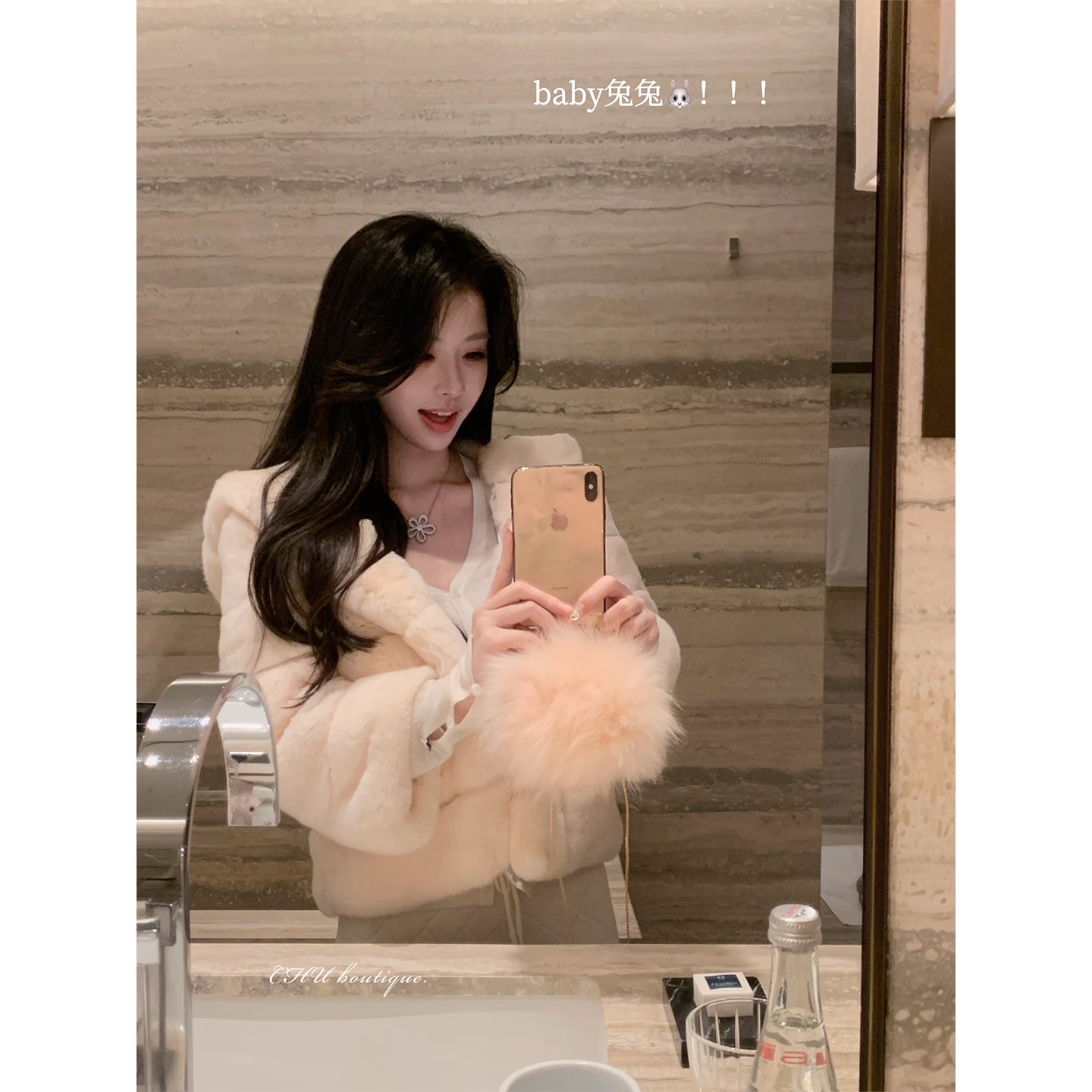 CHU小初/baby兔/奢侈小兔皮系列新版型 大帽子九分袖 - 图0