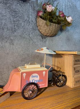 移动雪糕手推车冰淇淋外卖车地摊车微缩模型娃娃甜品店蛋糕店装饰