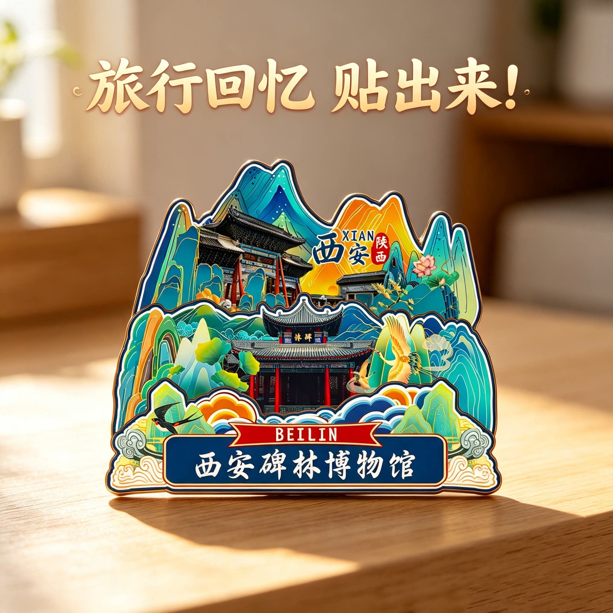 陕西碑林木质磁吸冰箱贴碑林博物馆西安城墙旅游文创纪念品伴手礼
