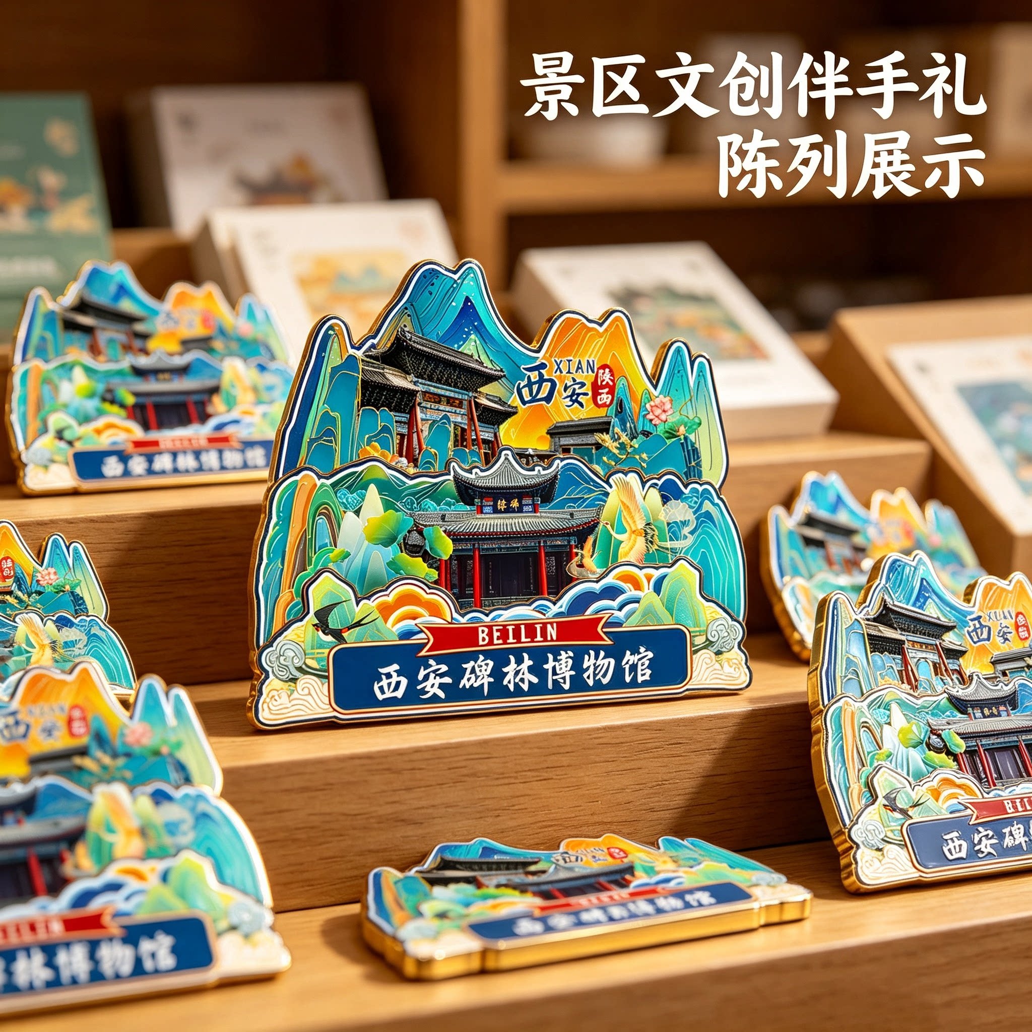 陕西碑林木质磁吸冰箱贴碑林博物馆西安城墙旅游文创纪念品伴手礼