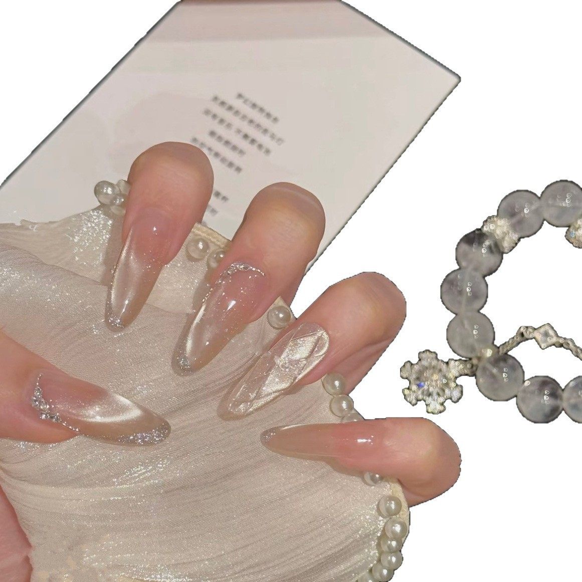 金沙菱格新款纯手工穿戴甲鎏金腮红猫眼高级显白纯手作裸粉美甲贴,淘宝优惠券,粉丝福利购,淘宝优惠卷