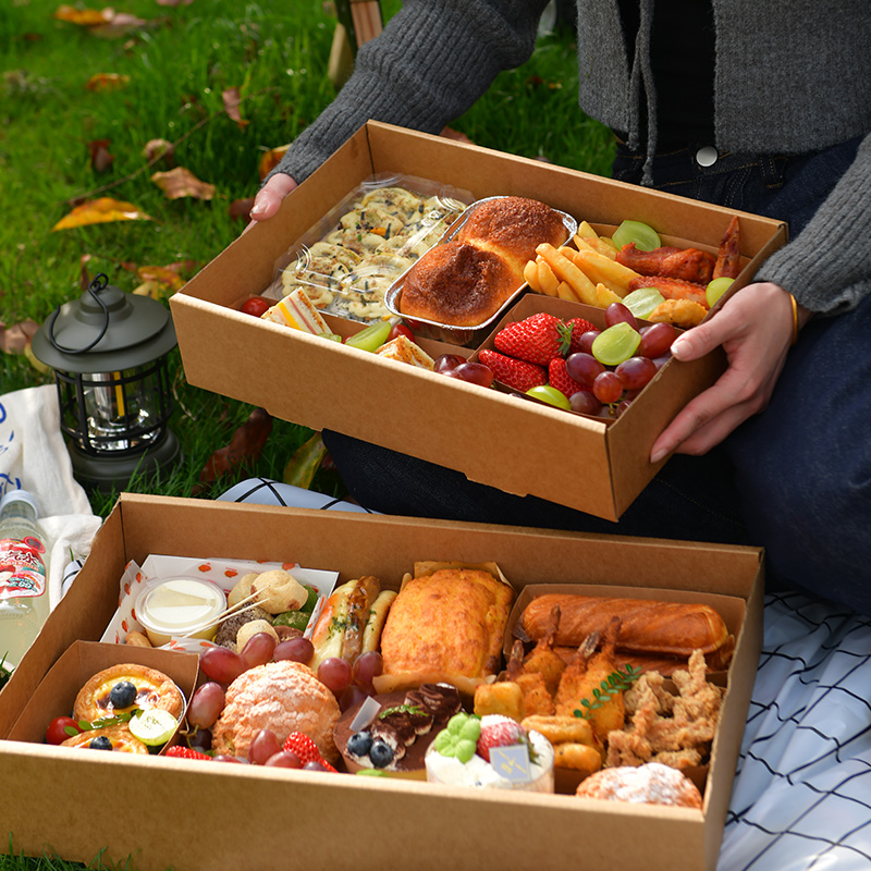 野餐盒子一次性打包便当盒春游郊游露营网红牛皮纸烤肉小吃寿司盒 - 图0