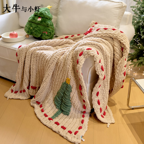 ins风圣诞树半边绒针织毯客厅沙发毯床尾毯节日氛围感装饰毯子厚 - 图1