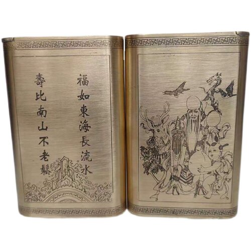 纯手工铜烟盒 加厚高档黄铜旱烟盒 亚布力散装铜烟盒 关东铜丝盒 - 图3