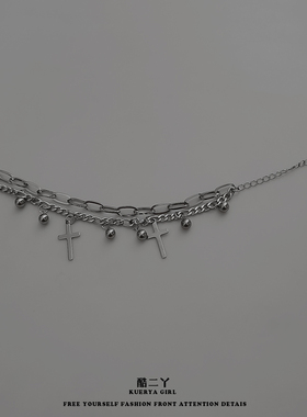 酷二丫双层十字架手链男金属朋克